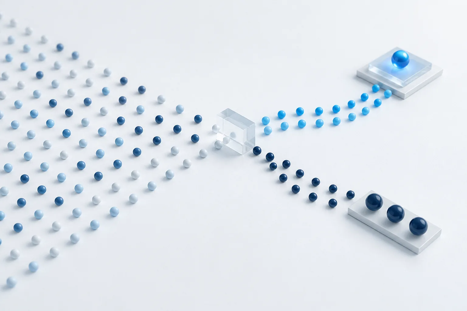 Diagram of a support queue split into ticket categories, with some flowing to an AI agent and others to human agents