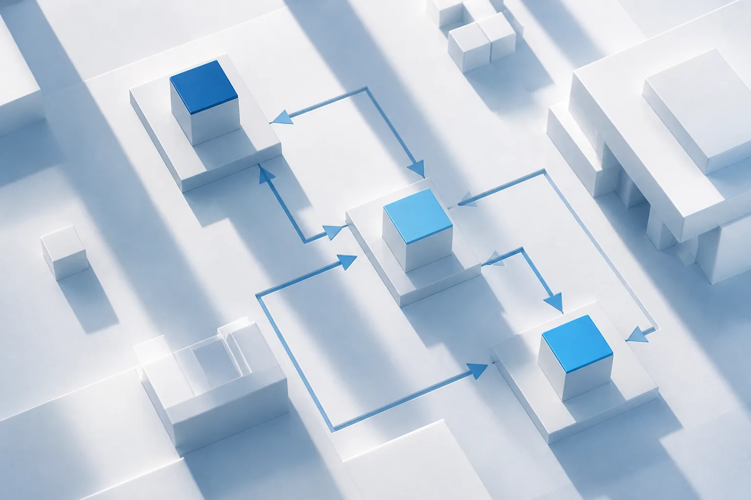 Engineer annotating a diagram of ERP, CRM and warehouse systems with arrows showing which system owns each record