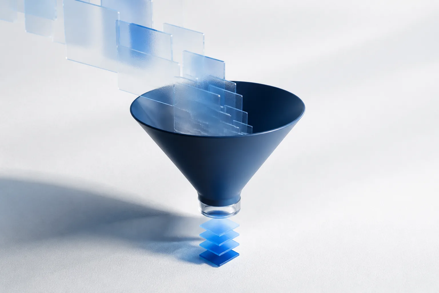 A funnel showing invoices narrowing from received to extracted, matched and posted without a human touch