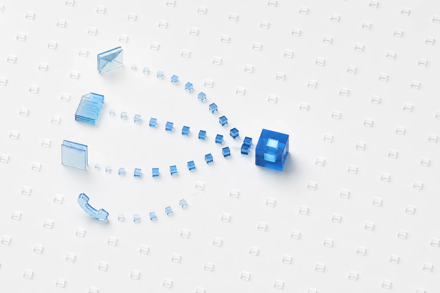 Four order channels, email, PDF, portal and phone, converging into one validated order record