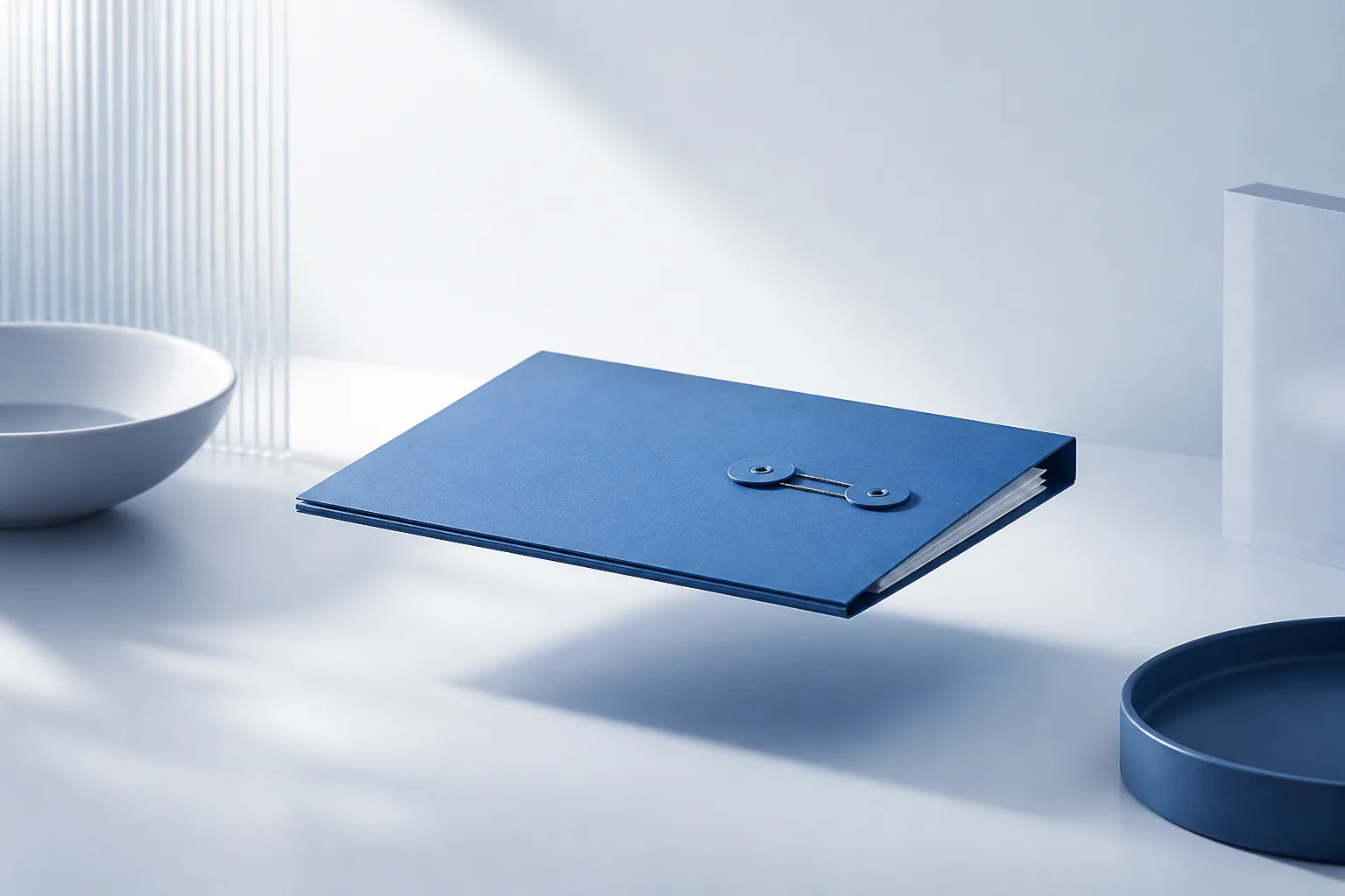 A hand passing a sealed folder of project documents across a desk to a second team, with no strings attached