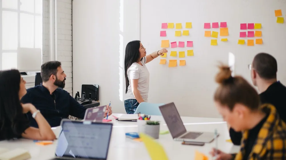 The team working through a plan together at the office